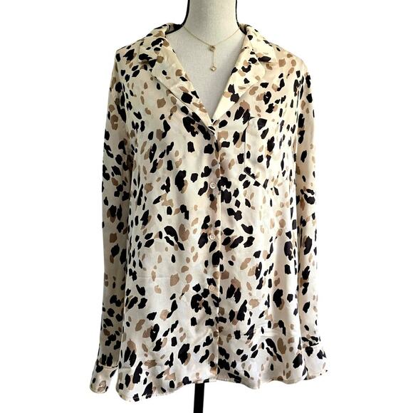 Rails Rebel Abstract Animal Print Silk Blouse Workwear Minimalist Luxe Sz L - Picture 2 of 9